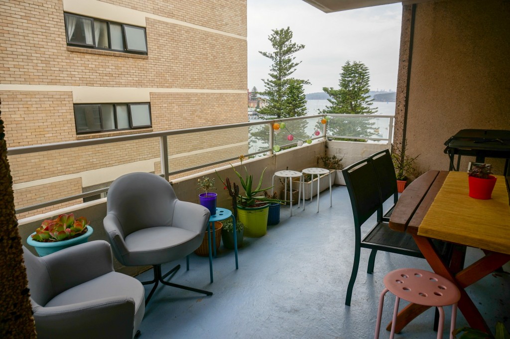 A photo of our balcony from our old Airbnb listing on a cloudy day.