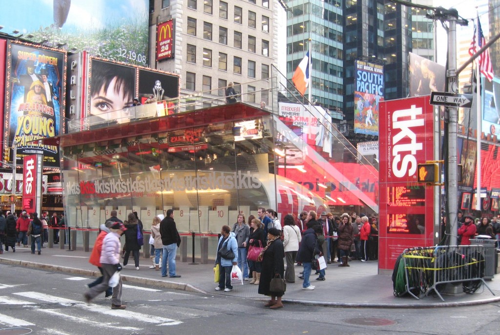 The TKTS booth in Times Square which sells discounted show tickets daily. Simply pop by and see what's marked down! Source