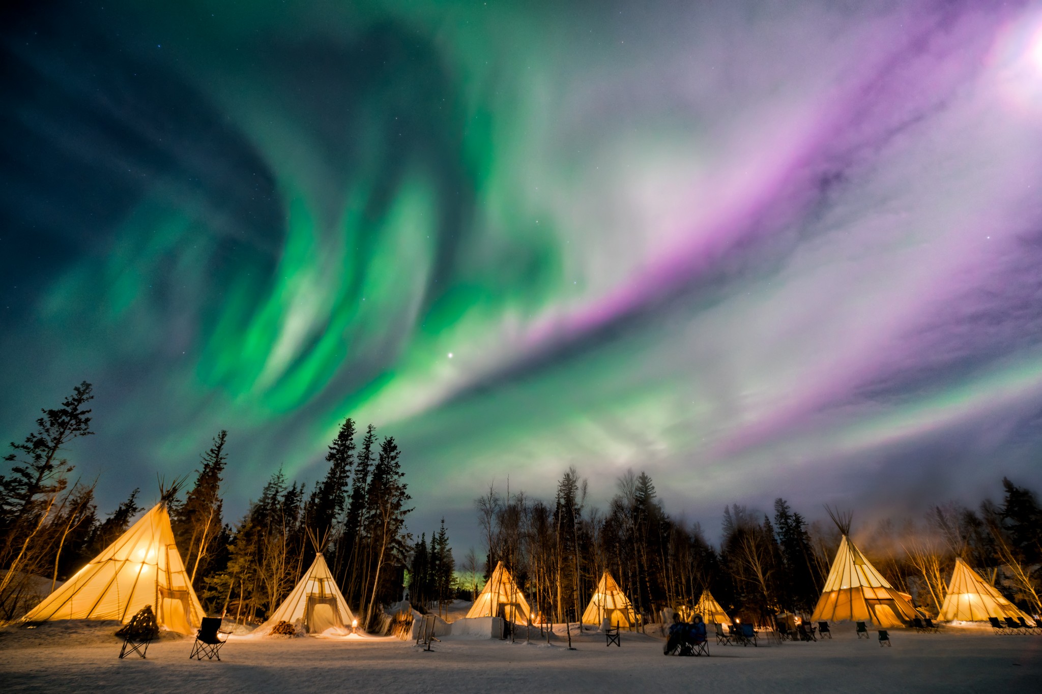 Northern lights in Yellowknife, Northwest Territories. 