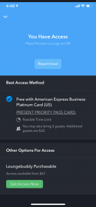 LoungeBuddy Access Details Screenshot