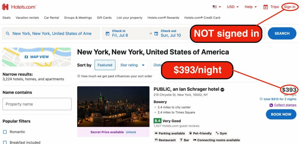 Hotels.com - Not Signed In